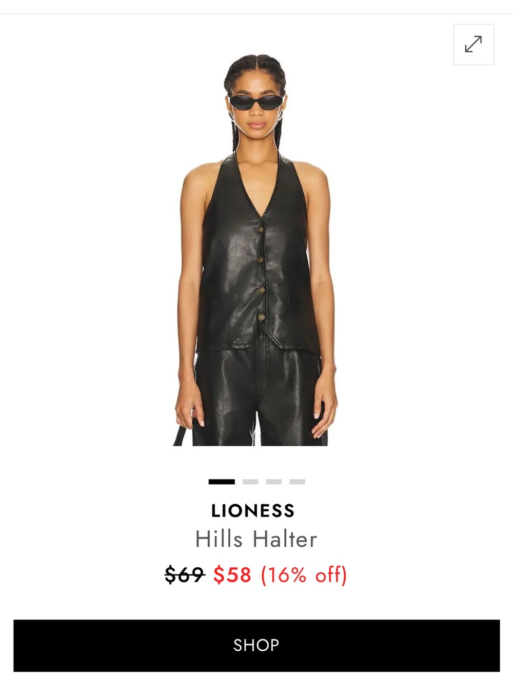Lioness Black Leather-Look Halter Camisole